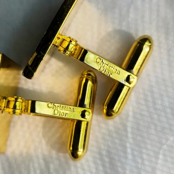 Dior vintage gold tone cufflinks and tie bar matching set - Picture 7 of 16